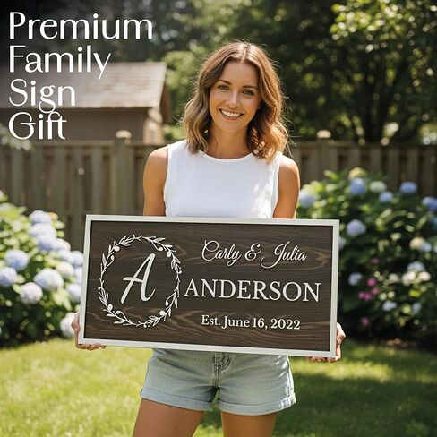 علامة عائلية خشبية مخصصة مع أسماء الأزواج، علامة اسم مخصصة، هدية زفاف فريدة للأزواج، لوحة تاريخ ثابتة ريفية، هدايا للزوجة in Kuwait