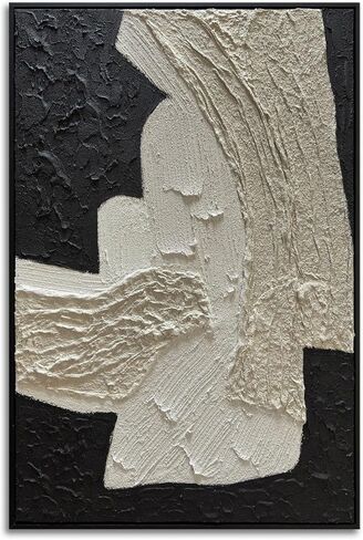 zoinart لوحة فنية جدارية مزخرفة باللونين الأبيض والأسود، لوحة تجريدية على القماش، مقاس 24 × 36 بوصة، جدار عمل فني معاصر بسيط، ديكور حائط حديث مؤطر in Kuwait