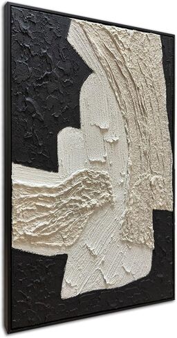 zoinart لوحة فنية جدارية مزخرفة باللونين الأبيض والأسود، لوحة تجريدية على القماش، مقاس 24 × 36 بوصة، جدار عمل فني معاصر بسيط، ديكور حائط حديث مؤطر in Kuwait