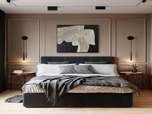 zoinart لوحة فنية جدارية مزخرفة باللونين الأبيض والأسود، لوحة تجريدية على القماش، مقاس 24 × 36 بوصة، جدار عمل فني معاصر بسيط، ديكور حائط حديث مؤطر in Kuwait