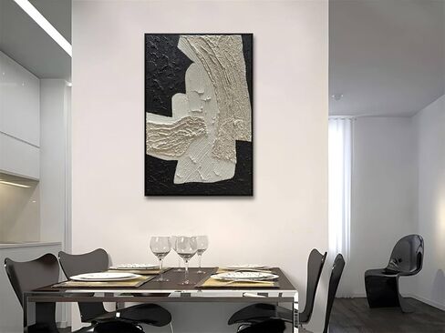 zoinart لوحة فنية جدارية مزخرفة باللونين الأبيض والأسود، لوحة تجريدية على القماش، مقاس 24 × 36 بوصة، جدار عمل فني معاصر بسيط، ديكور حائط حديث مؤطر in Kuwait