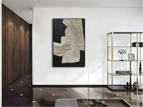 zoinart لوحة فنية جدارية مزخرفة باللونين الأبيض والأسود، لوحة تجريدية على القماش، مقاس 24 × 36 بوصة، جدار عمل فني معاصر بسيط، ديكور حائط حديث مؤطر in Kuwait