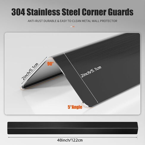 304 Stainless Steel Black Wall Corner Guard, 2 x 2 x 48 Inch, 90-Degree Angle Metal Wall Corner Protector for Wall Protection and Decoration, Folded Edge Design, Pack of 10 in Saudi Arabia