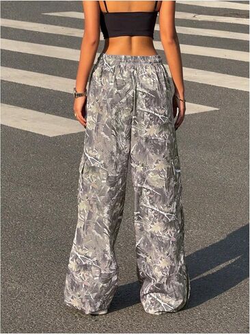 SOLY HUX Women's Camo Cargo Pants Drawstring Elastic Waist Wide Leg Baggy Sweatpants Streetwear in Saudi Arabia