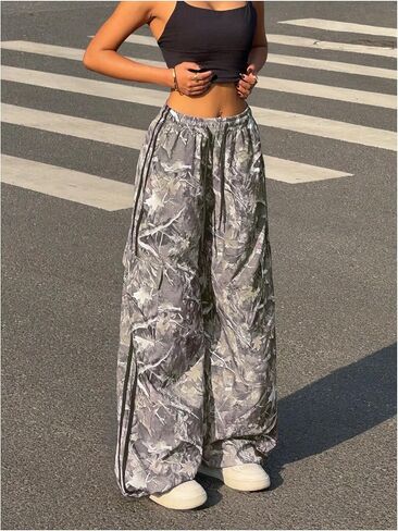 SOLY HUX Women's Camo Cargo Pants Drawstring Elastic Waist Wide Leg Baggy Sweatpants Streetwear in Saudi Arabia