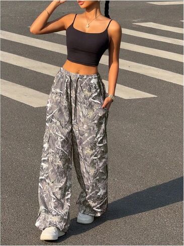 SOLY HUX Women's Camo Cargo Pants Drawstring Elastic Waist Wide Leg Baggy Sweatpants Streetwear in Saudi Arabia