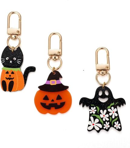 3pcs Halloween Keychain Set Cute Orange Pumpkin White Ghost Skull Head Pendant Charms for Women Car Keys Ring Accessories Clip Handbag Purse Backpack 3pcsred in Kuwait