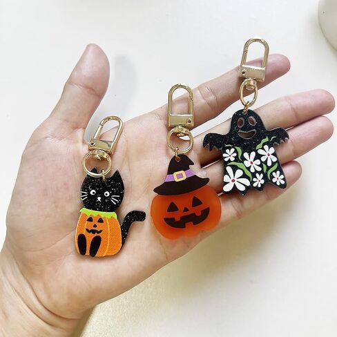 3pcs Halloween Keychain Set Cute Orange Pumpkin White Ghost Skull Head Pendant Charms for Women Car Keys Ring Accessories Clip Handbag Purse Backpack 3pcsred in Kuwait