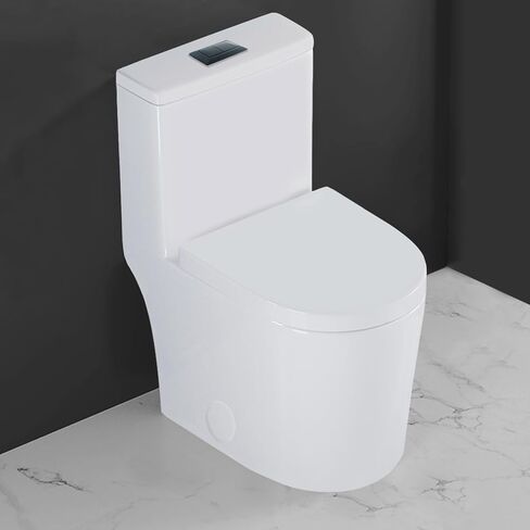 Winzo WZ5089 Compact Round One Piece Evalet 23 "عمق ، تدفق مزدوج للحمام الحديث الصغير 12" أبيض خشن in Kuwait