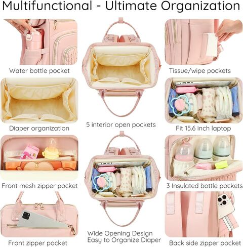 AIJIEKE Large Diaper Bag Backpack, Extra Wide Travel Diaper Bag, Purple | ulti-functional waterproof maternity bag. Changing pad, stroller straps, insulated wet/dry pocket. Mom, dad, toddler travel in Kuwait