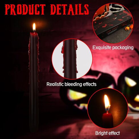 Set of 4 Halloween Bleeding Taper Candles 10 inch Black Taper Candles,Tears Taper Candle for Gothic Halloween Decoration in Saudi Arabia