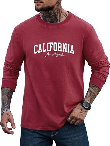 تيشيرت رجالي برسوم جرافيك كاجوال بطباعة سويت شيرت قابل للتمدد وأكمام طويلة وياقة دائرية (S-XXL) in Kuwait