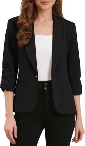 Allegra K Work Blazer for Women Ruched 3/4 Sleeve Lapel Business Casual Suit Jackets with Pockets in Saudi Arabia