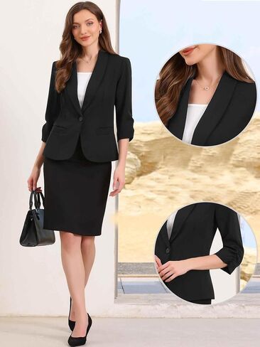 Allegra K Work Blazer for Women Ruched 3/4 Sleeve Lapel Business Casual Suit Jackets with Pockets in Saudi Arabia