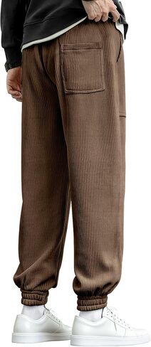 PLEPAN Mens Corduroy Pants Casual Joggers Drawstring Elastic Waist Tapered Sweatpants with Pockets in Kuwait
