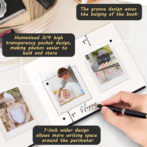 ألبوم صور Instax Mini مع مساحة للكتابة 52 جيبًا وغطاء من الكتان مع نافذة أمامية متوافقة مع Fujifilm وPolaroid وHP Sprocket وبطاقات صور KPOP، هدية كتاب صور ممتازة من Kuword، كحلي in Kuwait