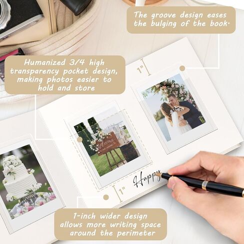 ألبوم صور Instax Mini مع مساحة للكتابة 52 جيبًا وغطاء من الكتان مع نافذة أمامية متوافقة مع Fujifilm وPolaroid وHP Sprocket وبطاقات صور KPOP، هدية كتاب صور ممتازة من Kuword، كحلي in Kuwait