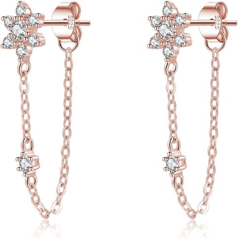 SLUYNZ Sterling Silver CZ Flower Dangle Earrings Chain for Women Teen Girls Flower Drop Earrings Studs in Saudi Arabia