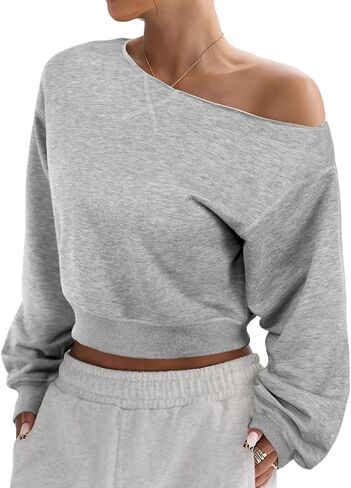 SOFIA'S CHOICE Women Off the Shouler Sweatshirt Crop Top Long Sleeve Pullover Sweatshirts in Saudi Arabia