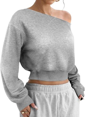 SOFIA'S CHOICE Women Off the Shouler Sweatshirt Crop Top Long Sleeve Pullover Sweatshirts in Saudi Arabia