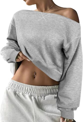 SOFIA'S CHOICE Women Off the Shouler Sweatshirt Crop Top Long Sleeve Pullover Sweatshirts in Saudi Arabia