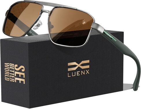 LUENX Aviator Sunglasses for Men Women, Polarized Square Polygon Retro Sun Glasses Driving Shades - UV 400 Protection in Kuwait