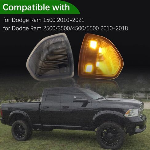 68302828AA 2 قطعة LED مرآة جانبية مصباح إشارة الانعطاف للسائق الأيسر والمصابيح الجانبية للركاب الأيمن تناسب دودج رام 1500 2500 3500 4500 5500 2010-2018 استبدال 68302829AA (عدسة غطاء مدخنة) in Kuwait