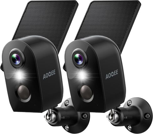 AOQEE Solar Security Cameras Wireless Outdoor, Motion Detection, Y8 2Pack | 2.4Ghz Wi-Fi Cameras for Home Security, Battery Powered with Solar Panel, Color Night Vision, TF Card Storage, Waterproof in Saudi Arabia