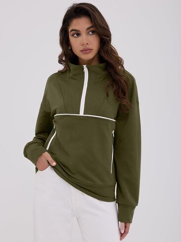 ZAFUL Womens Sweatshirts Quarter Half Zip Pullover Fall Fashion 2025 Stand Collar Workout Hoodies Winter Clothes with Pockets in Saudi Arabia
