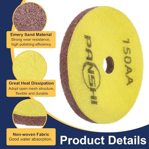 HARFINGTON Diamond Sponge Polishing Pads 5" Dia 10000 Grit Emery Sand Fiber Polishing Pad Wet Use Buffing Pad for Stone Concrete Marble Grinder Polisher Buffing Wheel, Brown White in Saudi Arabia