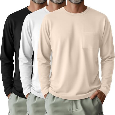 3 Pack Men's Big and Tall Long Sleeve Shirts, Crew Neck Slim Fit Pocket T Shirts Casual Basic Athletic Tops in Saudi Arabia