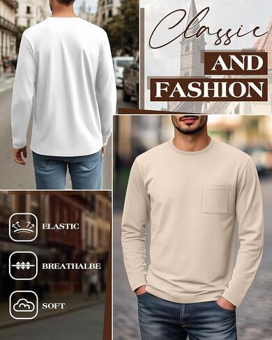 3 Pack Men's Big and Tall Long Sleeve Shirts, Crew Neck Slim Fit Pocket T Shirts Casual Basic Athletic Tops in Saudi Arabia