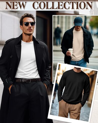 3 Pack Men's Big and Tall Long Sleeve Shirts, Crew Neck Slim Fit Pocket T Shirts Casual Basic Athletic Tops in Saudi Arabia