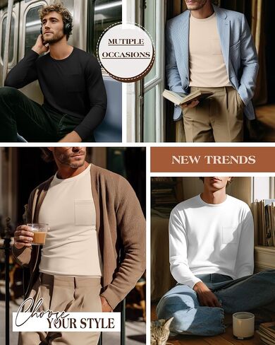 3 Pack Men's Big and Tall Long Sleeve Shirts, Crew Neck Slim Fit Pocket T Shirts Casual Basic Athletic Tops in Saudi Arabia