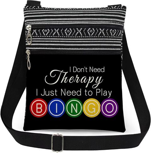"Happiness is Yelling Bingo Print Messenger Bag Bingo Game Adjustable Strap Crossbody Bag Colorful Letter Circles for Adults Wallet Fun Birthday Gift for Women Men Game Night​​ (Black) in Saudi Arabia