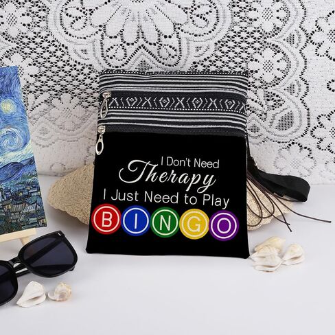 "Happiness is Yelling Bingo Print Messenger Bag Bingo Game Adjustable Strap Crossbody Bag Colorful Letter Circles for Adults Wallet Fun Birthday Gift for Women Men Game Night​​ (Black) in Saudi Arabia