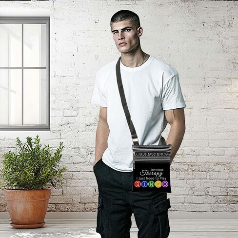 "Happiness is Yelling Bingo Print Messenger Bag Bingo Game Adjustable Strap Crossbody Bag Colorful Letter Circles for Adults Wallet Fun Birthday Gift for Women Men Game Night​​ (Black) in Saudi Arabia