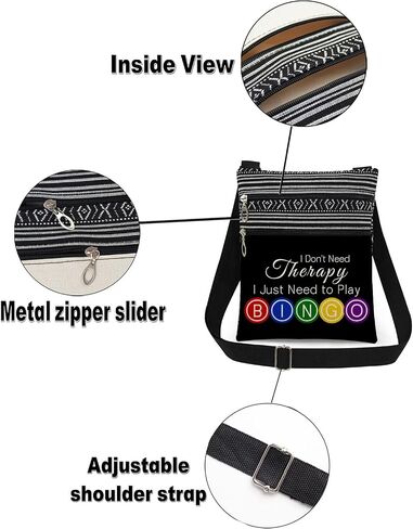 "Happiness is Yelling Bingo Print Messenger Bag Bingo Game Adjustable Strap Crossbody Bag Colorful Letter Circles for Adults Wallet Fun Birthday Gift for Women Men Game Night​​ (Black) in Saudi Arabia