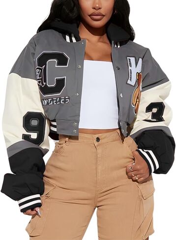 Glitrandi Womens Varsity Jacket Fashion Hoodies Lightweight Graphic Jacket for 2025 in Kuwait