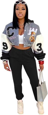Glitrandi Womens Varsity Jacket Fashion Hoodies Lightweight Graphic Jacket for 2025 in Kuwait