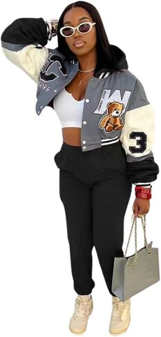 Glitrandi Womens Varsity Jacket Fashion Hoodies Lightweight Graphic Jacket for 2025 in Kuwait