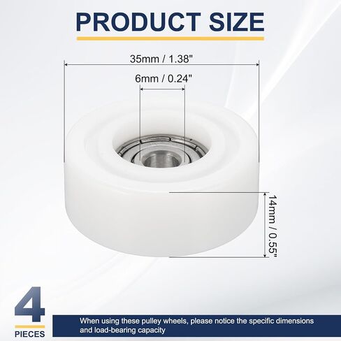 MECCANIXITY Roller Idler Bearing Pulley, 8 x 35 x 15mm Plastic Sliding Conveyor Nylon Wheel Track Wheel for Furniture Hardware Accessories Mobile Door White, Pack of 4 in Saudi Arabia