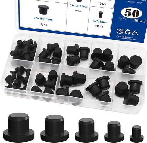 Tnisesm 25Pcs Black 000#-7# Solid Rubber Stoppers 10 Assorted Sizes in Kuwait