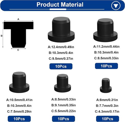 Tnisesm 25Pcs Black 000#-7# Solid Rubber Stoppers 10 Assorted Sizes in Kuwait