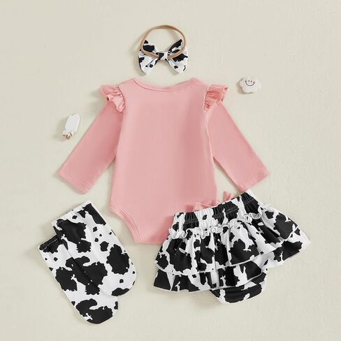 ملابس الطفلة الغربية Cowgirl My 1st Rodeo Roffles Romper Shirt Cow Print Bloomer Shorts 3pcs in Saudi Arabia