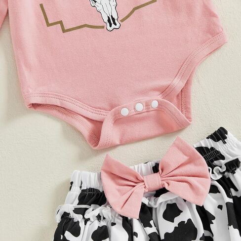 ملابس الطفلة الغربية Cowgirl My 1st Rodeo Roffles Romper Shirt Cow Print Bloomer Shorts 3pcs in Saudi Arabia