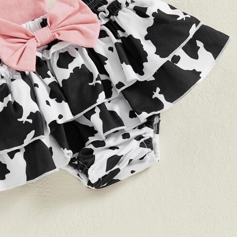 ملابس الطفلة الغربية Cowgirl My 1st Rodeo Roffles Romper Shirt Cow Print Bloomer Shorts 3pcs in Saudi Arabia