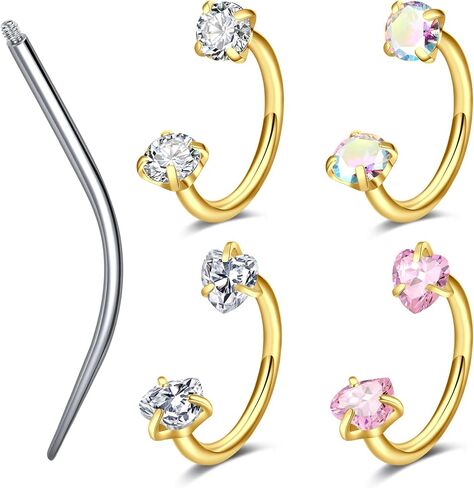 TOKRING 18G Internal Threaded Horseshoe Nose Rings Septum Rings CZ Rook Helix Conch Daith Cartilage Earrings 8mm Labret Lip Ear Eyebrow Nose Piercing Jewelry in Kuwait