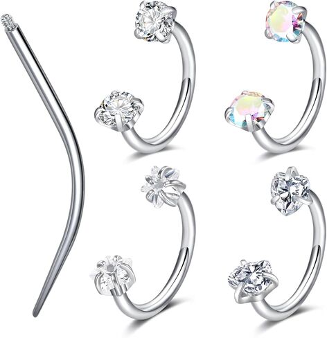 TOKRING 18G Internal Threaded Horseshoe Nose Rings Septum Rings CZ Rook Helix Conch Daith Cartilage Earrings 8mm Labret Lip Ear Eyebrow Nose Piercing Jewelry in Kuwait