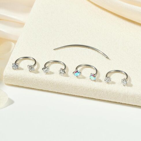 TOKRING 18G Internal Threaded Horseshoe Nose Rings Septum Rings CZ Rook Helix Conch Daith Cartilage Earrings 8mm Labret Lip Ear Eyebrow Nose Piercing Jewelry in Kuwait
